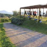 Outdoor Yoga Platform overlooking vineyards and olive groves at Il Borghino